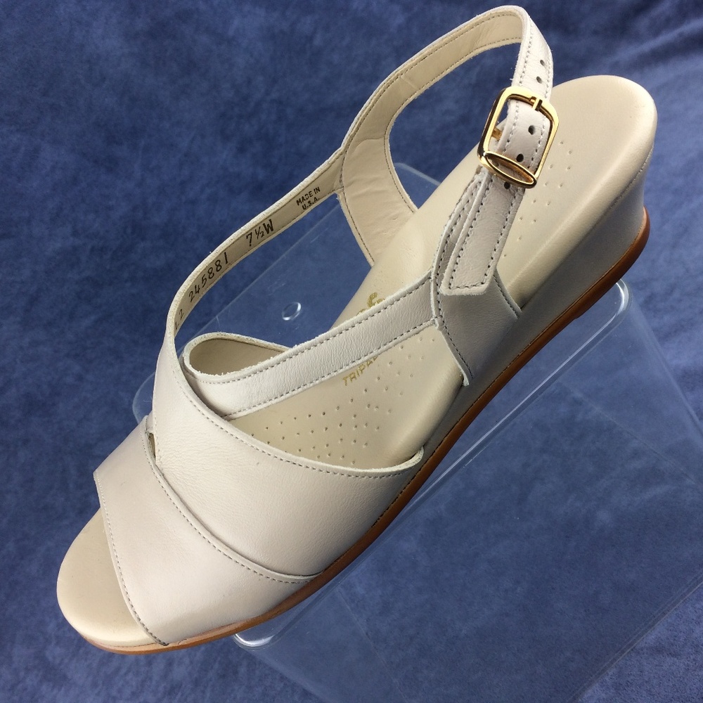 SAS Beige Tan Caress Sandals Wedge Heel Wide